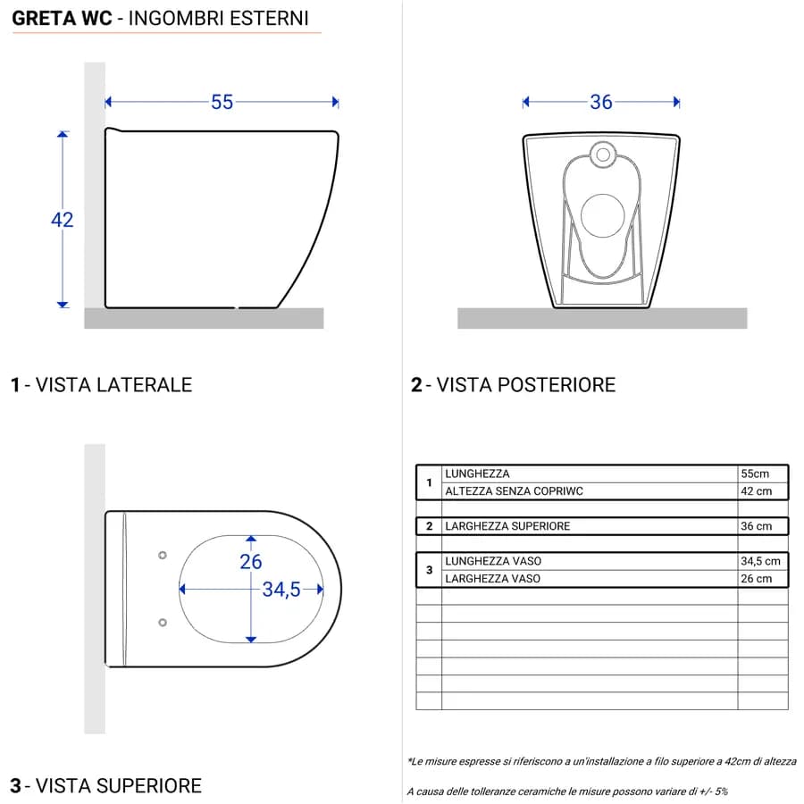 Coppia di sanitari filomuro in ceramica bianca - Marsico