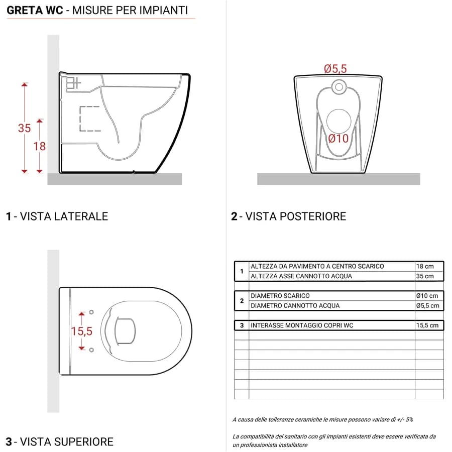 Coppia di sanitari filomuro in ceramica bianca - Marsico