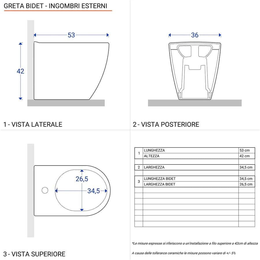 Coppia di sanitari filomuro in ceramica bianca - Marsico