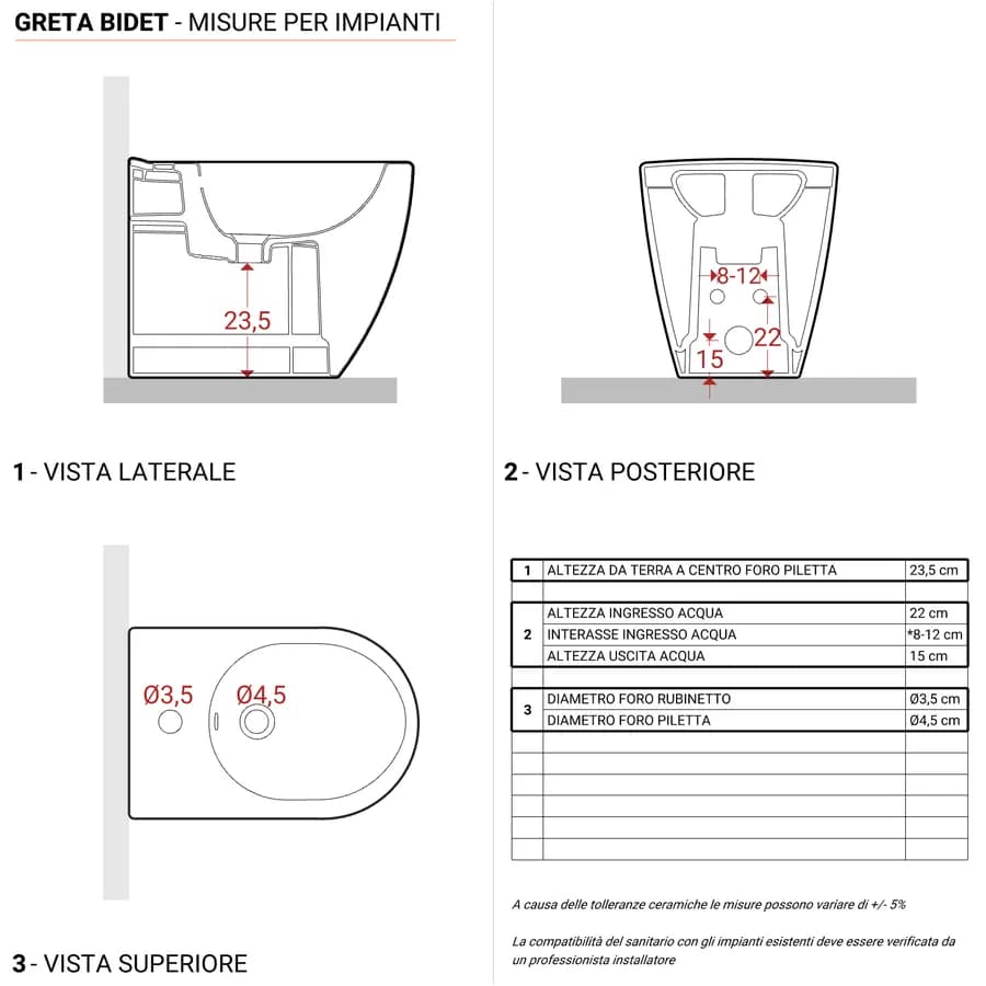 Coppia di sanitari filomuro in ceramica bianca - Marsico