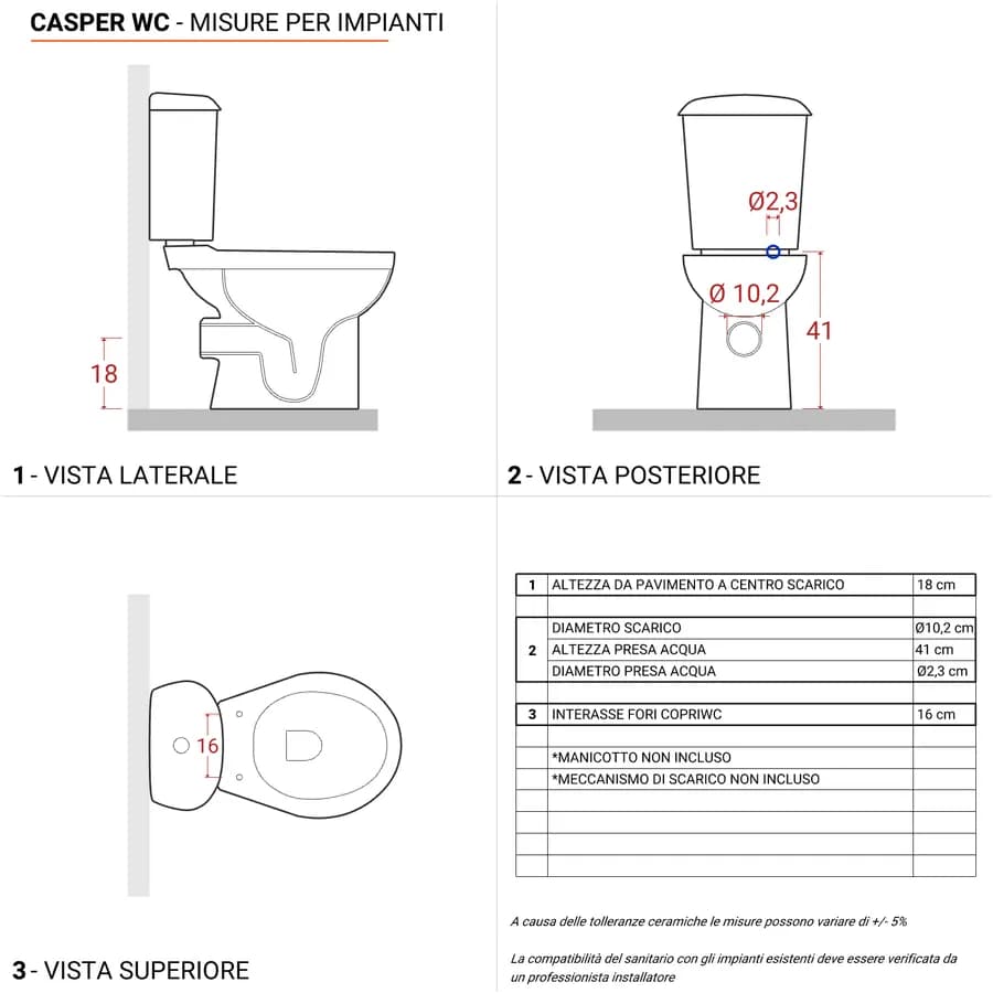 Sanitari monoblocco con scarico a parete e sedile softclose bianco - Casper