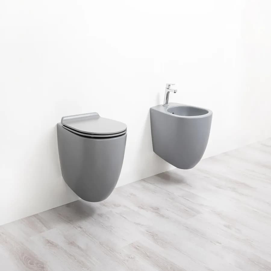 Coppia di sanitari sospesi grigio cemento opaco bidet + wc + sedile - Vignoni di Simas
