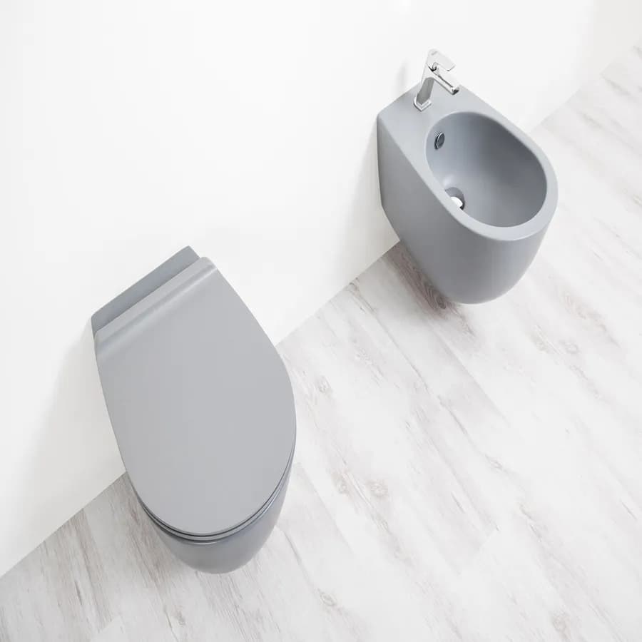 Coppia di sanitari sospesi grigio cemento opaco bidet + wc + sedile - Vignoni di Simas