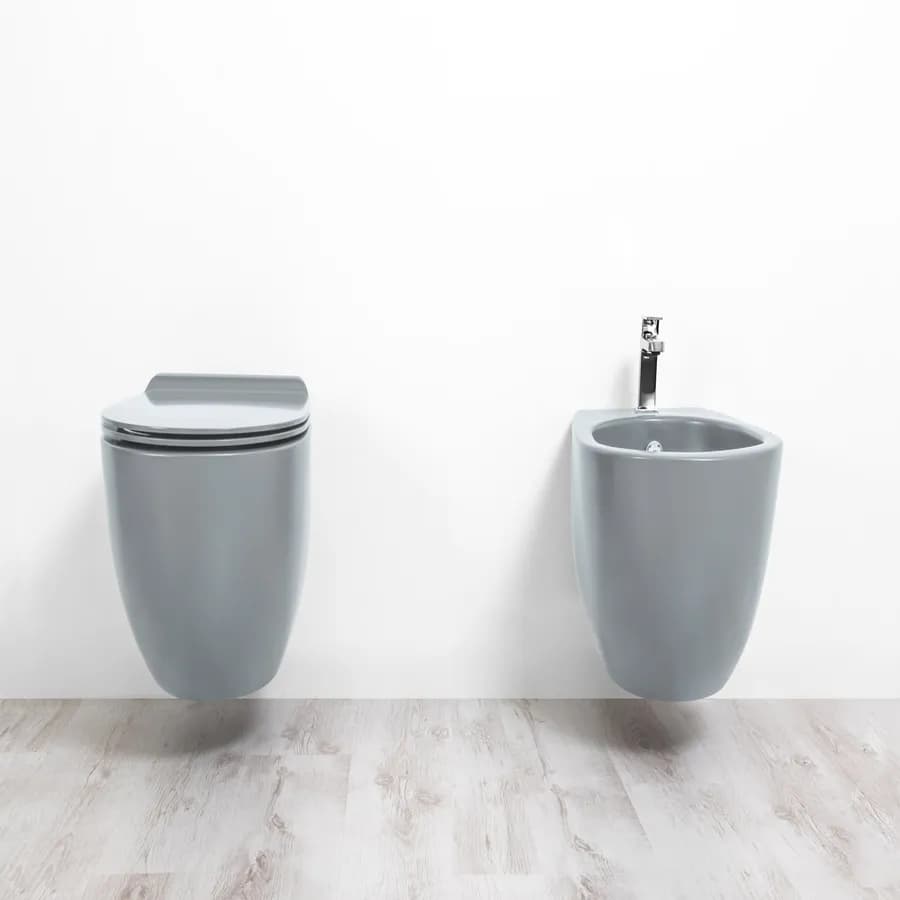 Coppia di sanitari sospesi grigio cemento opaco bidet + wc + sedile - Vignoni di Simas