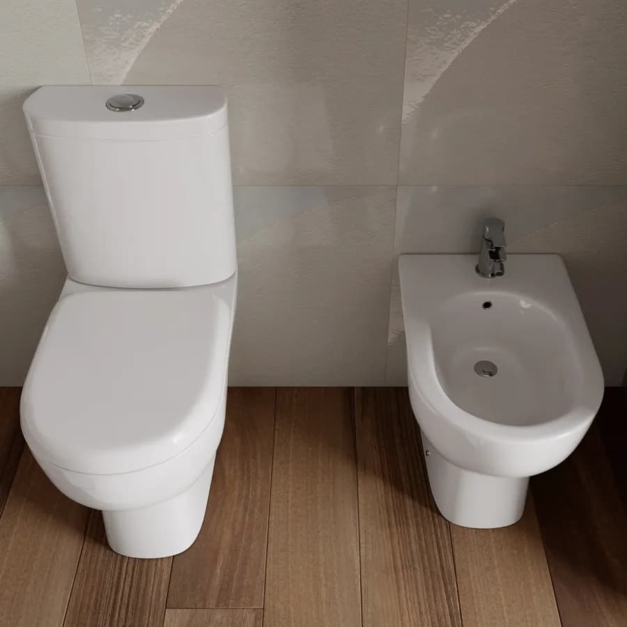 Coppia di sanitari vaso monoblocco e bidet con sedile soft-close in ceramica - Ligor