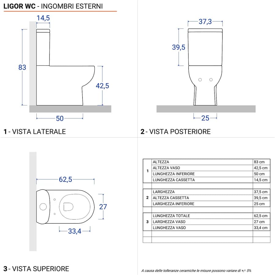 Coppia di sanitari vaso monoblocco e bidet con sedile soft-close in ceramica - Ligor