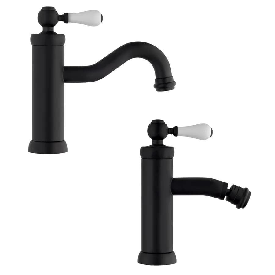 Coppia lavabo e bidet BRERA di Jacuzzi - Rubinetteria in ottone nero opaco e ceramica bianca