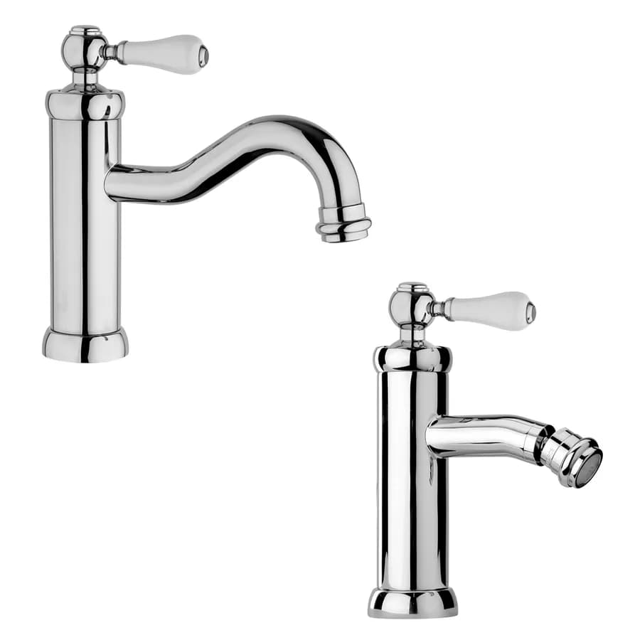 Coppia miscelatori lavabo e bidet BRERA di Jacuzzi - Rubinetteria per piletta click clack ottone cromo e ceramica bianca