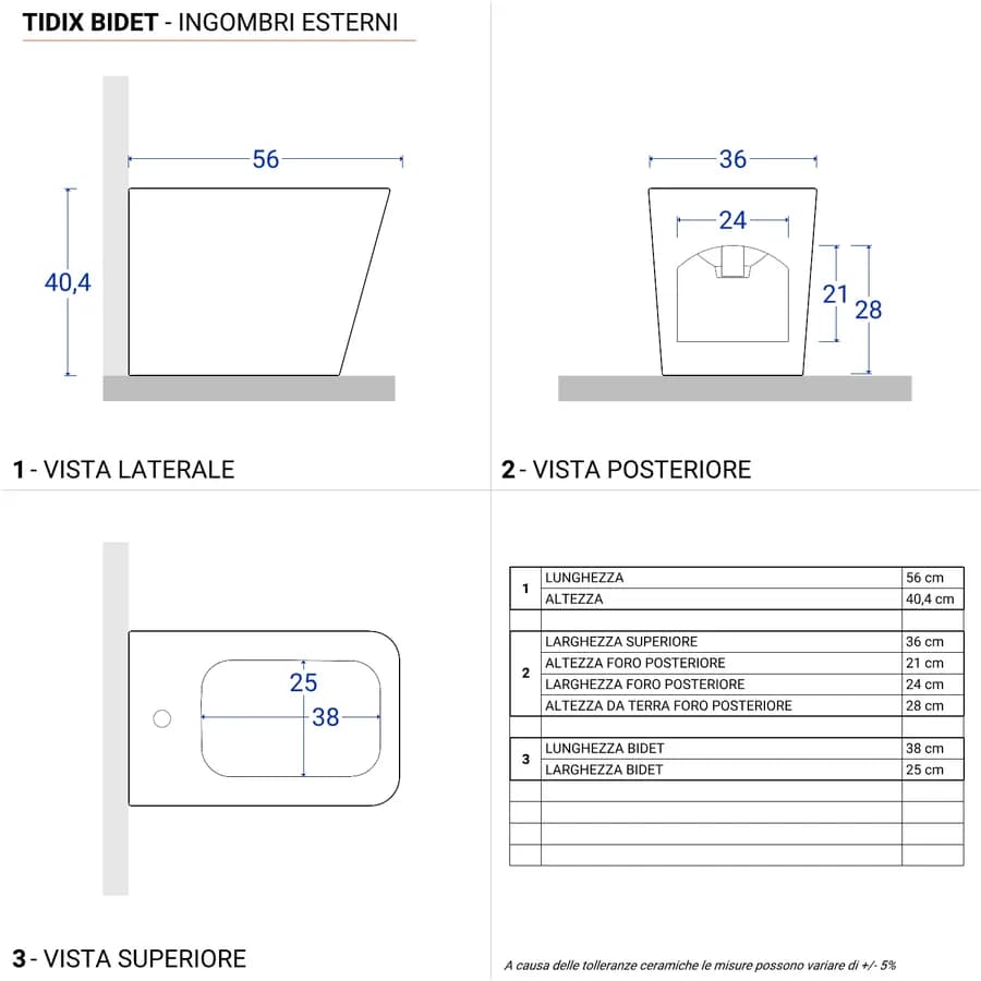 Coppia sanitari filomuro in ceramica con sedile Soft-Close - Tidix