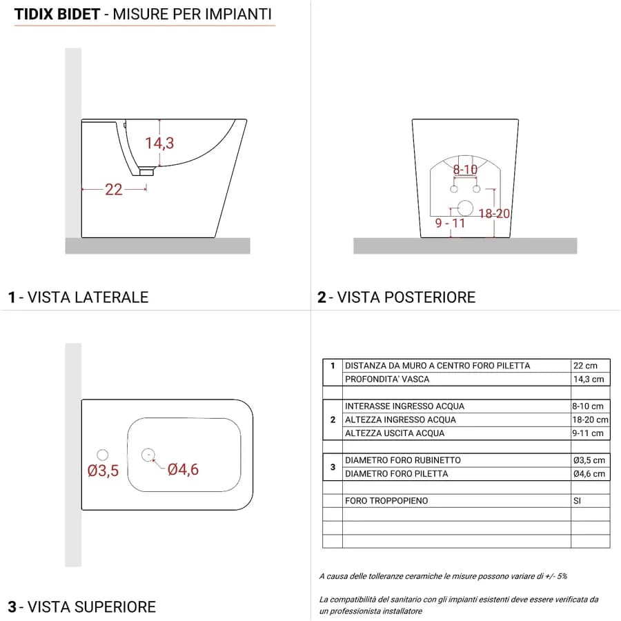 Coppia sanitari filomuro in ceramica con sedile Soft-Close - Tidix
