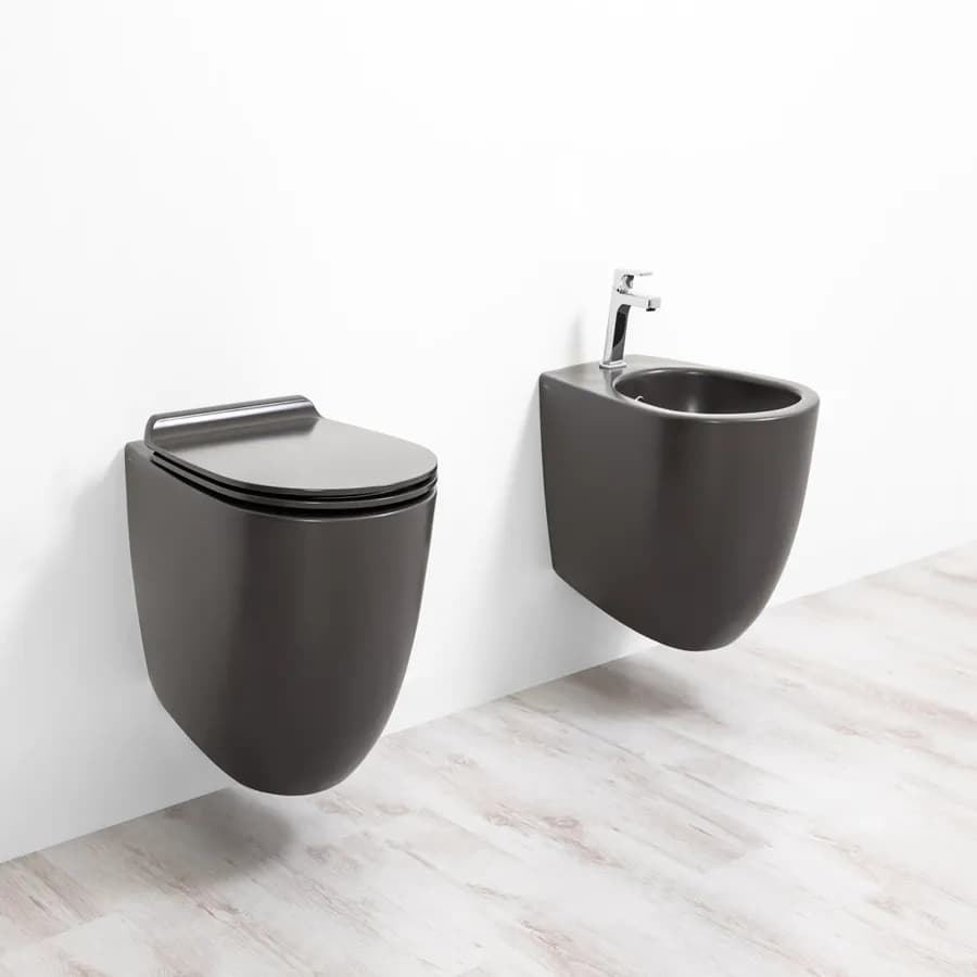 Coppia sanitari sospesi bidet + wc + sedile 56 cm antracite opaco - Vignoni di Simas