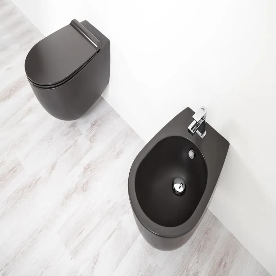 Coppia sanitari sospesi bidet + wc + sedile 56 cm antracite opaco - Vignoni di Simas