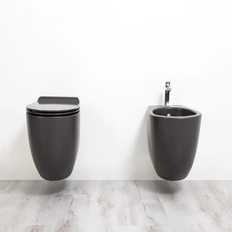 Coppia sanitari sospesi bidet + wc + sedile 56 cm antracite opaco - Vignoni di Simas