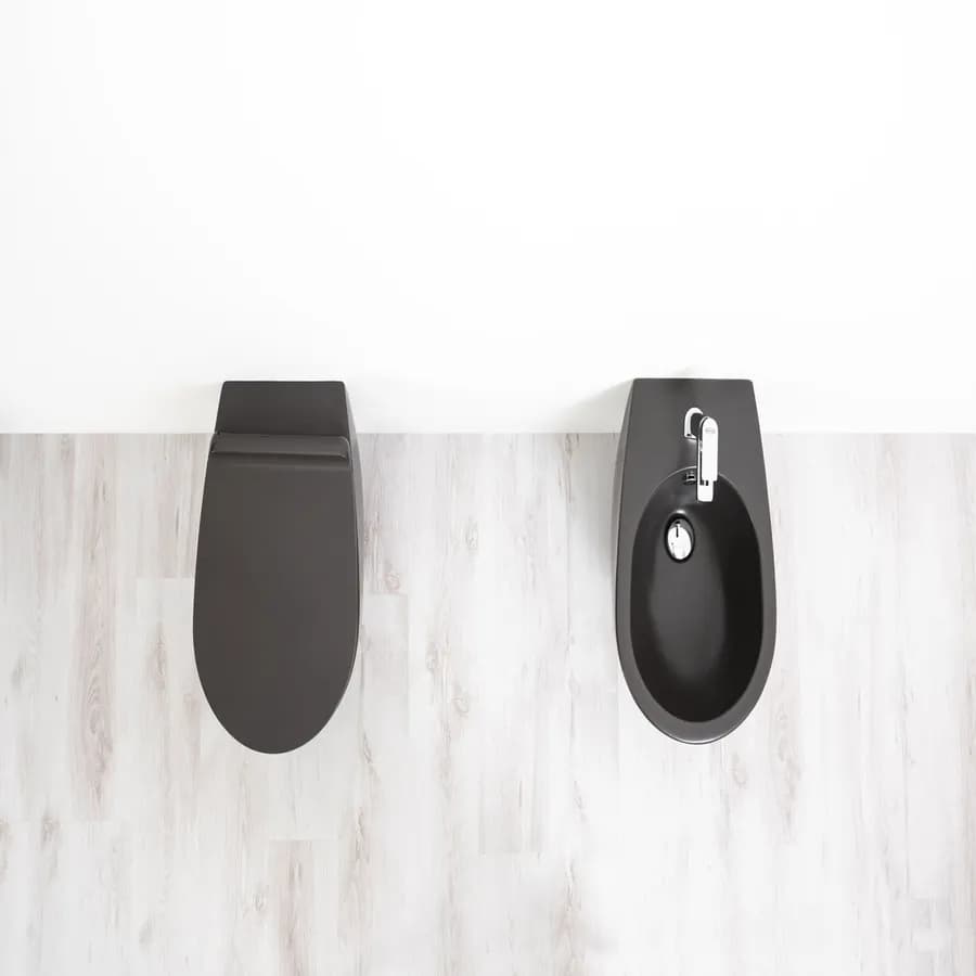 Coppia sanitari sospesi bidet + wc + sedile 56 cm antracite opaco - Vignoni di Simas