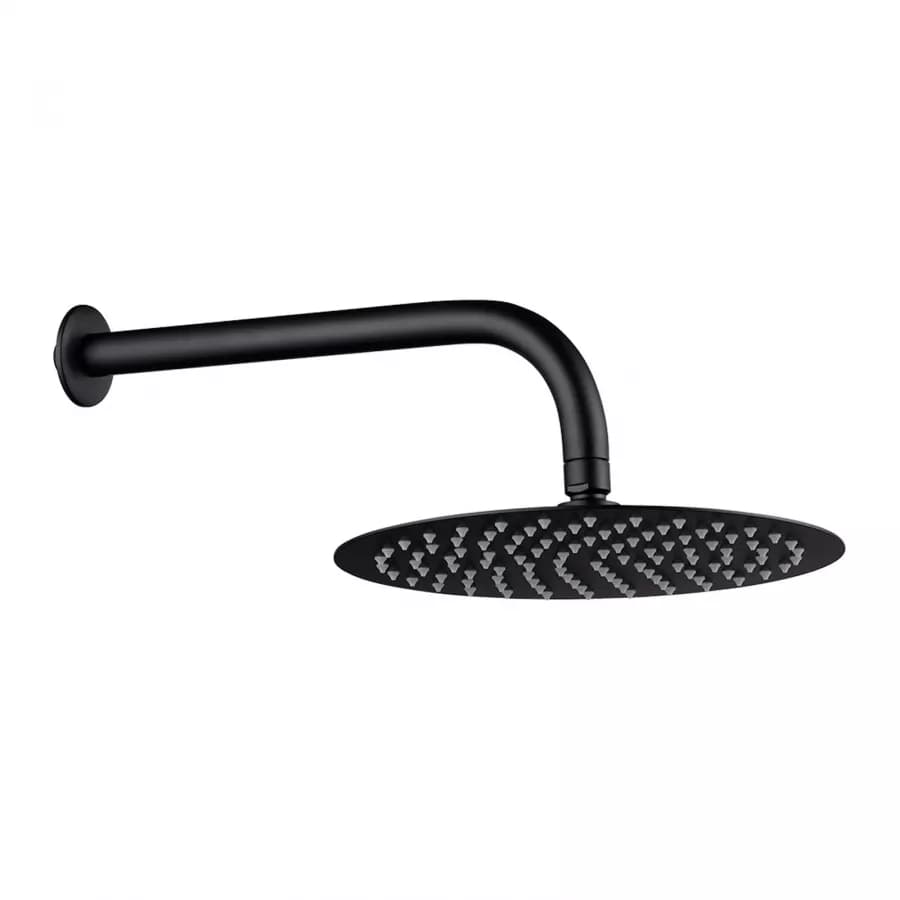 Coppia soffione e braccio doccia nero opaco design ultraslim con diametro 25 cm