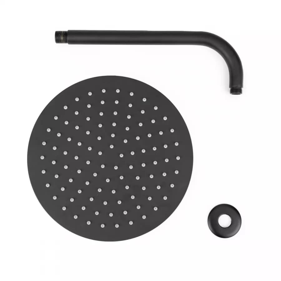 Coppia soffione e braccio doccia nero opaco design ultraslim con diametro 25 cm