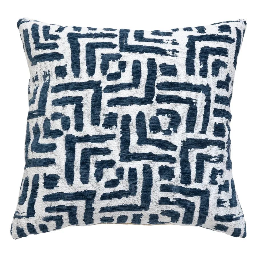 Copricuscino 40x40 cm in ciniglia bianco con motivo blu - Rachel
