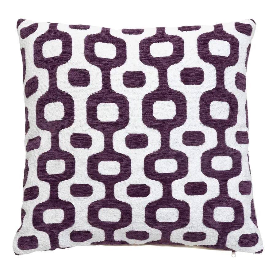 Copricuscino 40x40 cm in ciniglia bianco con motivo viola - Rachel
