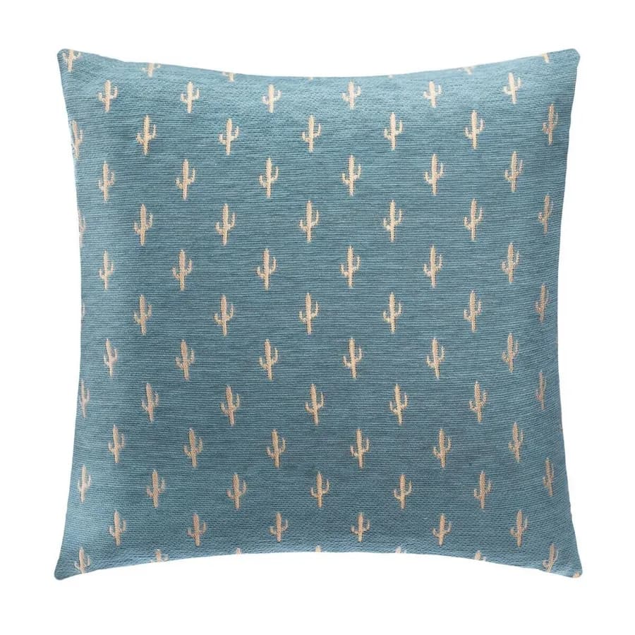 Copricuscino 40x40 cm in ciniglia blu con cactus beige