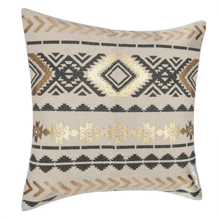 Copricuscino 40x40 cm in cotone beige con disegni oro e grigio