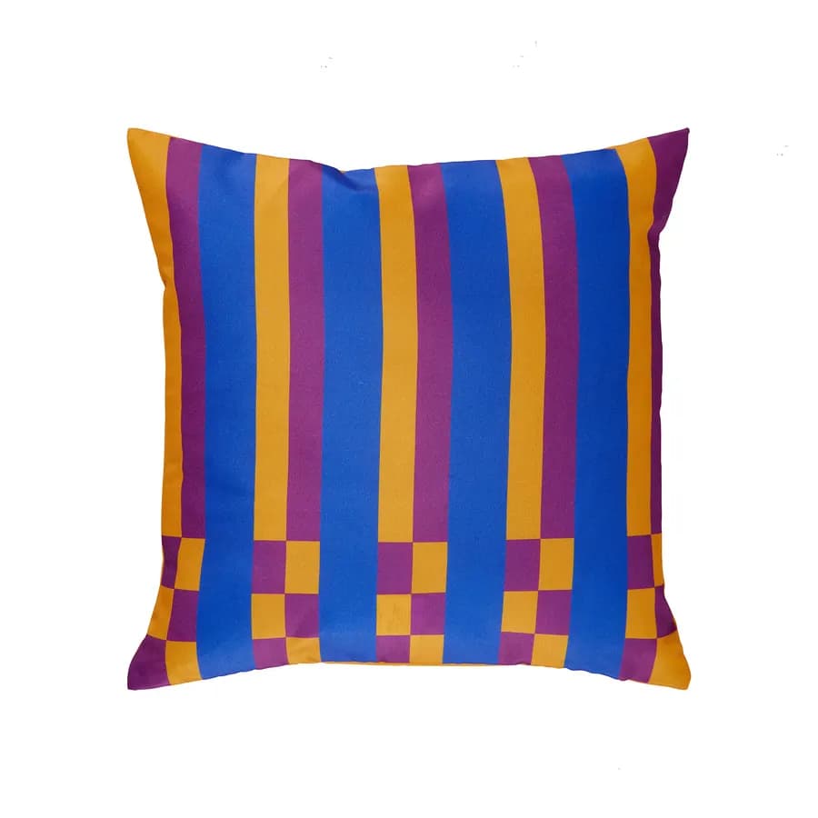 Copricuscino decorativo da esterno 40x40 cm in poliestere idrorepellente blu con disegno righe colorate - Pigmentia