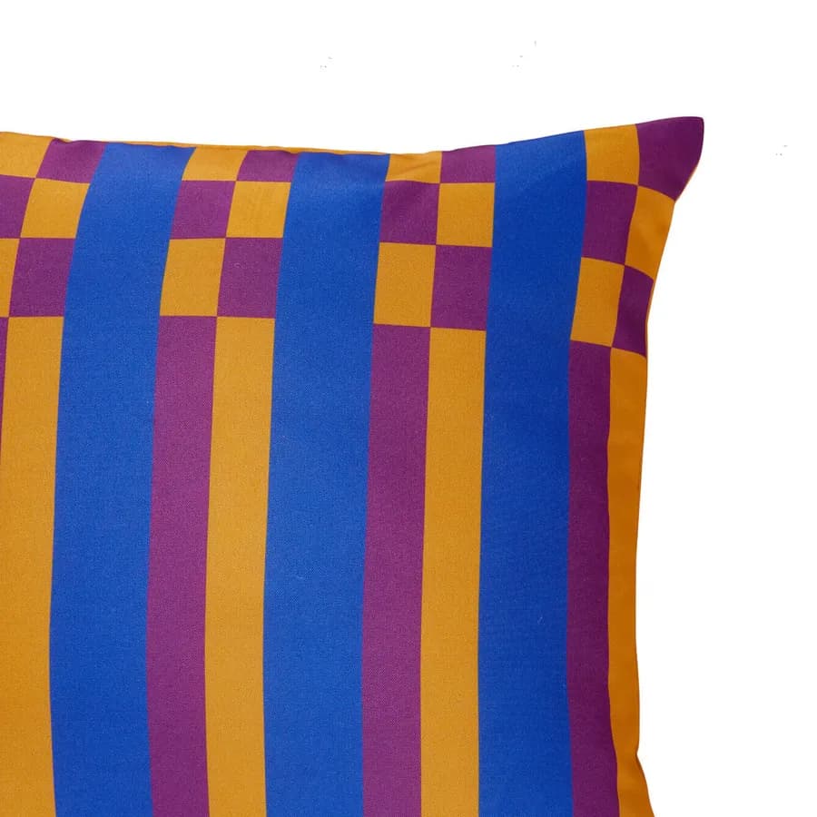 Copricuscino decorativo da esterno 40x40 cm in poliestere idrorepellente blu con disegno righe colorate - Pigmentia