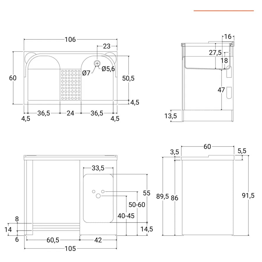Coprilavatrice con vasca dx Colavene Lavacril 106x60x89h cm in ABS con serrandina laterale