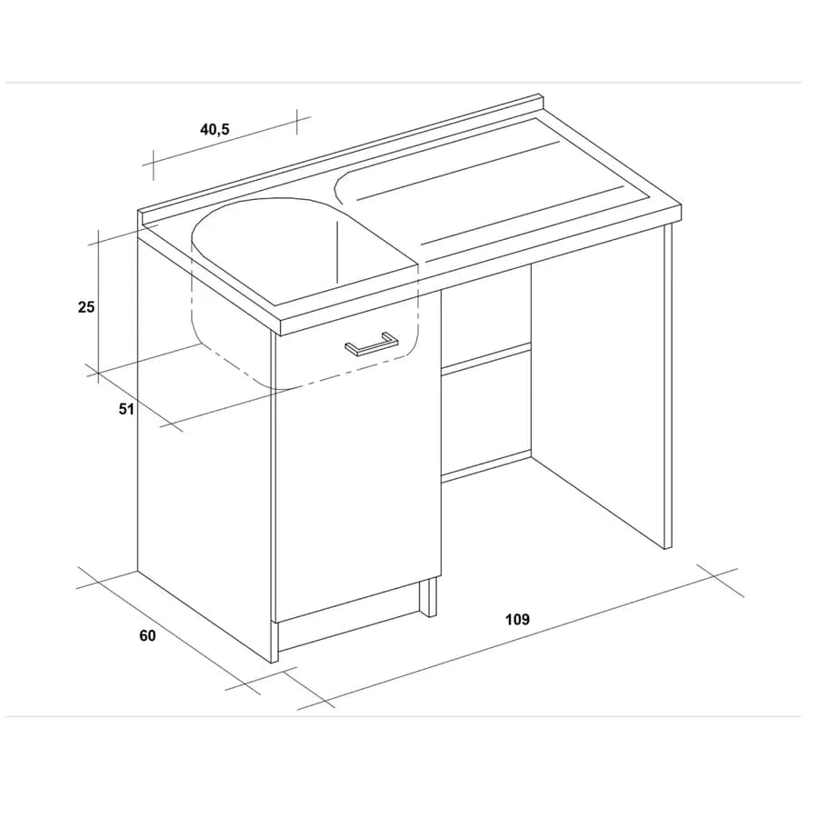 Coprilavatrice destro con lavatoio asse termoplastico linea Edilla 109x60x89h cm Montegrappa