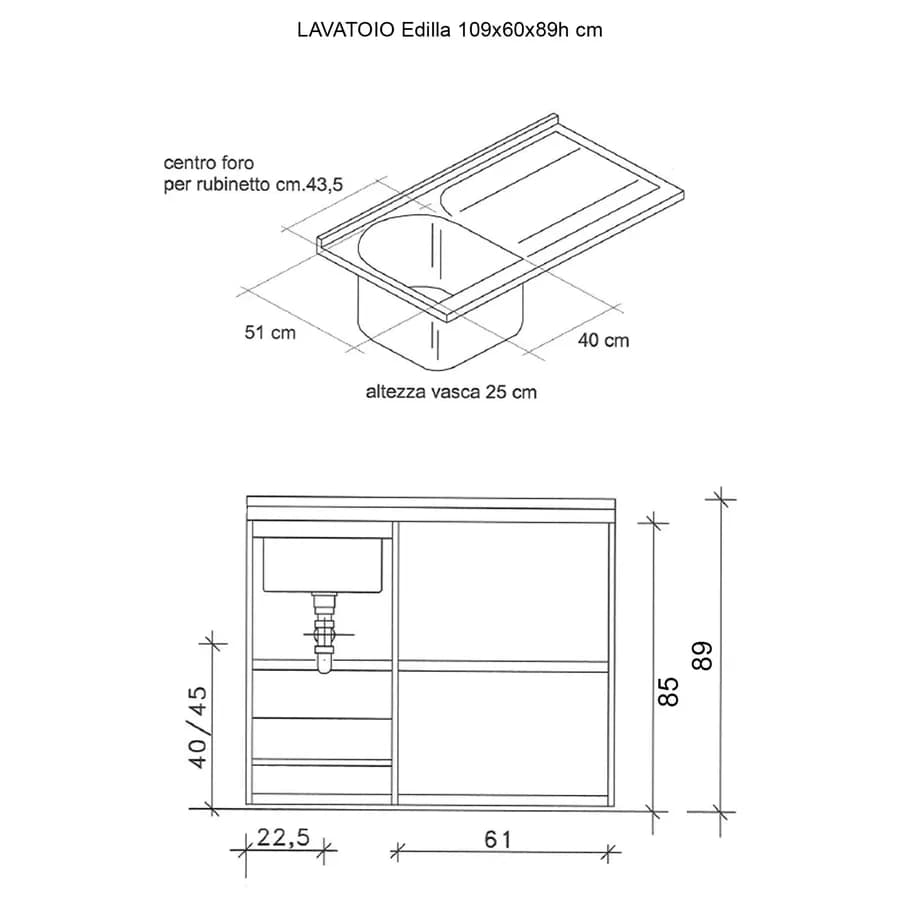 Coprilavatrice destro con lavatoio asse termoplastico linea Edilla 109x60x89h cm Montegrappa