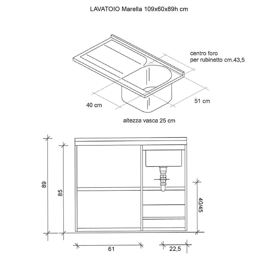 Coprilavatrice Montegrappa montaggio a sinistra + lavatoio linea Marella 109x60x89h cm