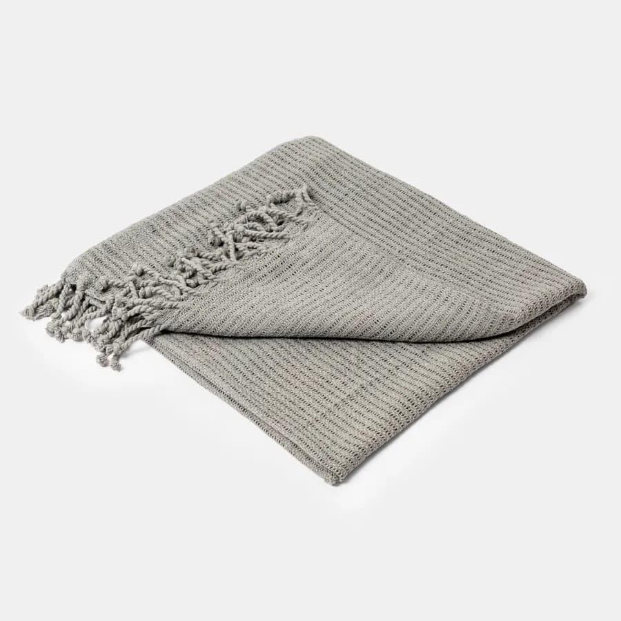 Copriletto 130x170 cm in cotone grigio con frange - Bea