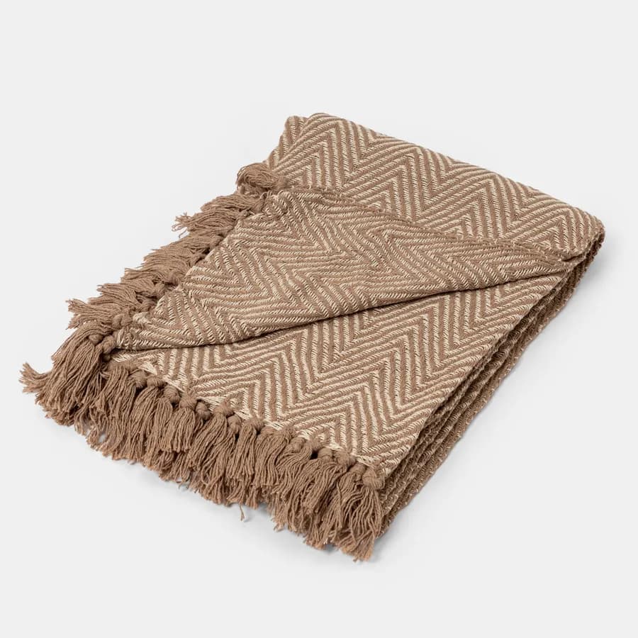 Copriletto 130x170 cm in cotone intrecciato naturale con frange