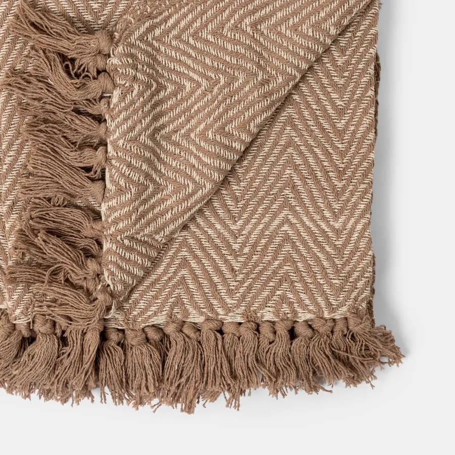 Copriletto 130x170 cm in cotone intrecciato naturale con frange