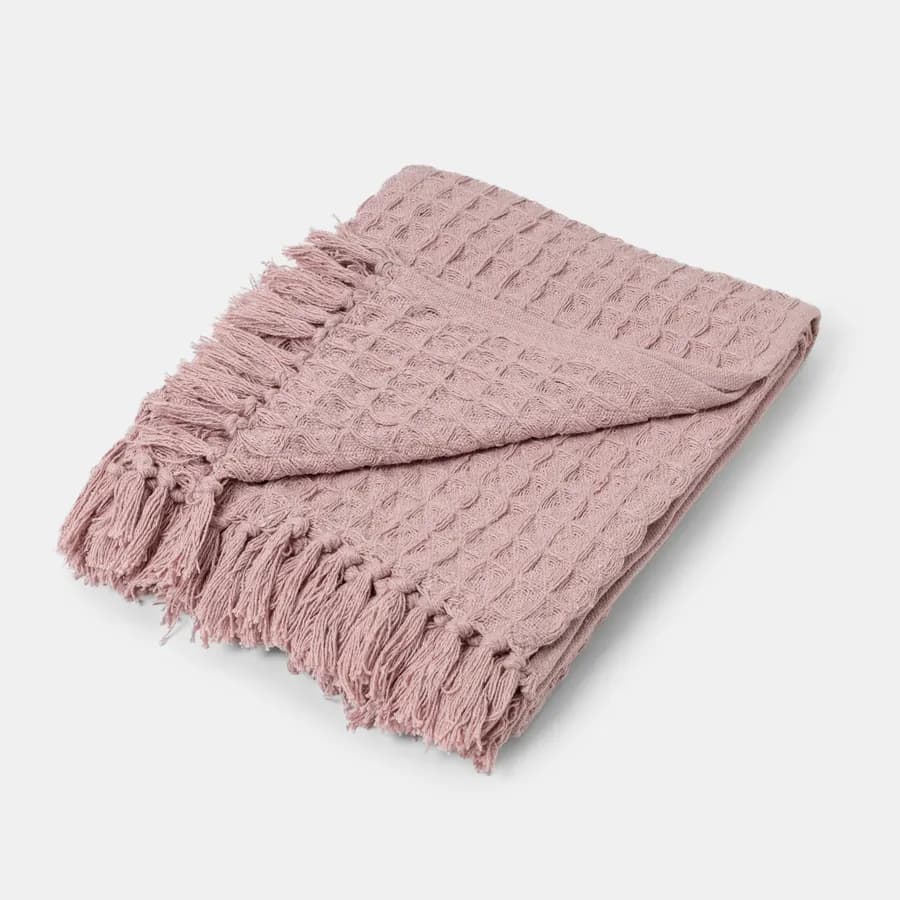 Copriletto 130x170 cm in cotone intrecciato rosa antico con frange