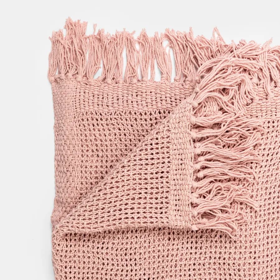 Copriletto 130x170 cm in cotone rosa con frange - Bea