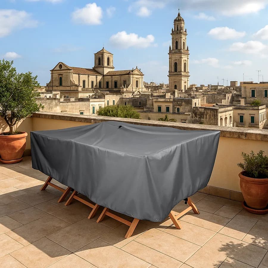 Copertura protettiva per tavolo in poliestere idrorepellente antracite 200x100x70h cm con coulisse regolabile - Wakanda