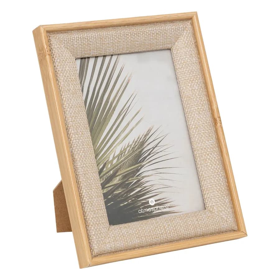 Cornice d'appoggio 10x15h cm in legno naturale e tessuto