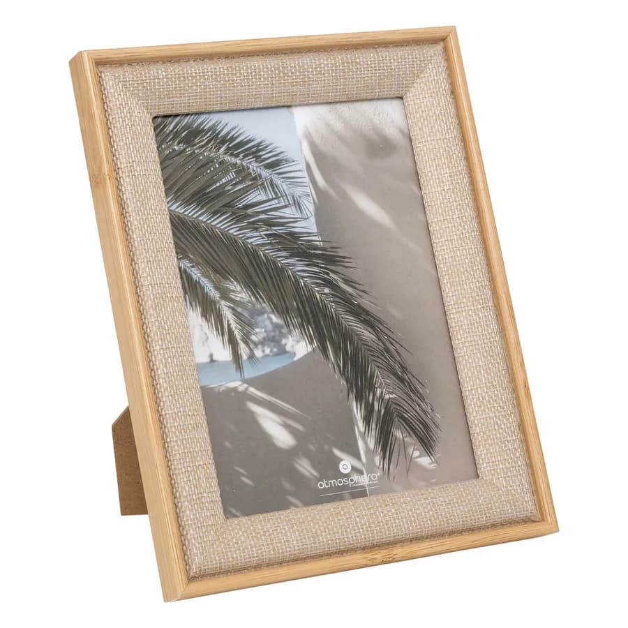 Cornice d'appoggio 13x18h cm in legno naturale e tessuto