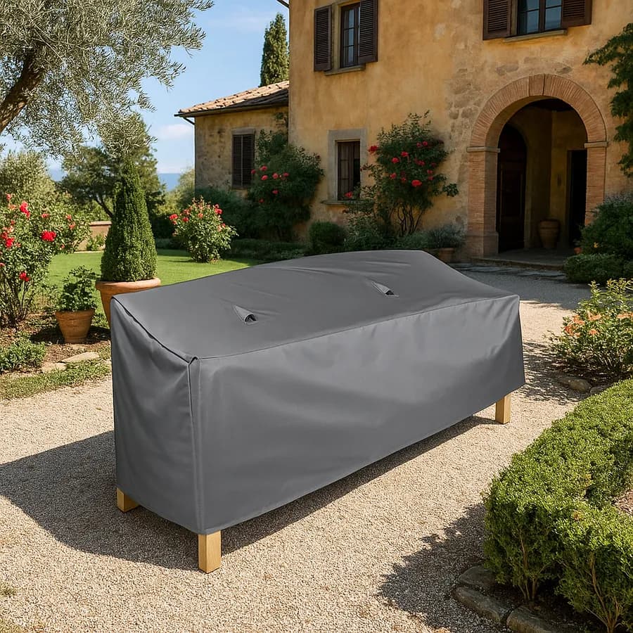 Copertura protettiva per panchina in poliestere idrorepellente antracite 165x70x90h cm con coulisse regolabile - Wakanda