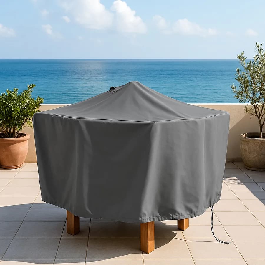 Copertura protettiva per tavolo rotondo in poliestere idrorepellente antracite 90x70h cm con coulisse regolabile - Wakanda