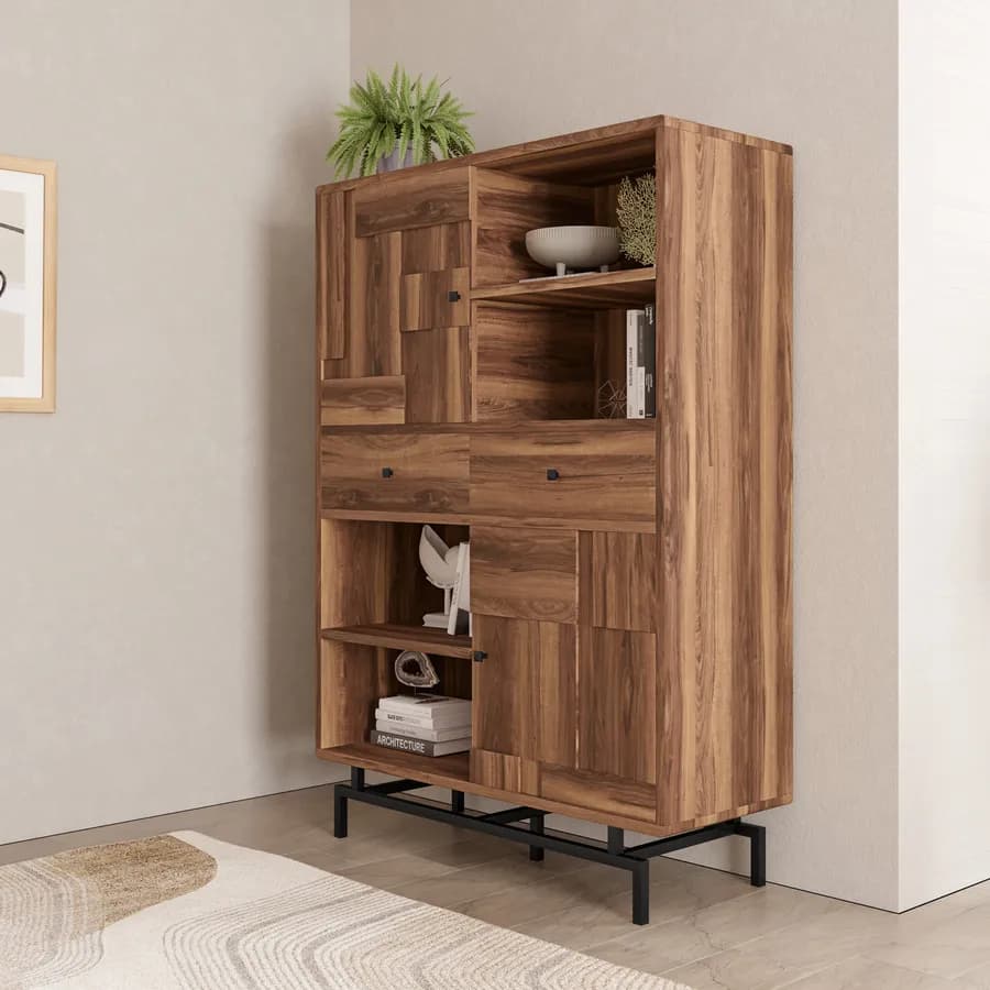 Credenza 118x169h cm in legno di acacia con 2 ante e 2 cassetti - Baktu