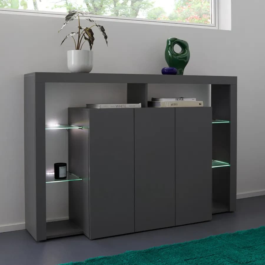 Credenza 150x100h cm con 3 ante in legno antracite opaco - Garima