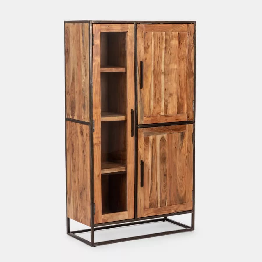 Credenza 90x160h cm in legno di acacia e metallo - Freia Acacia