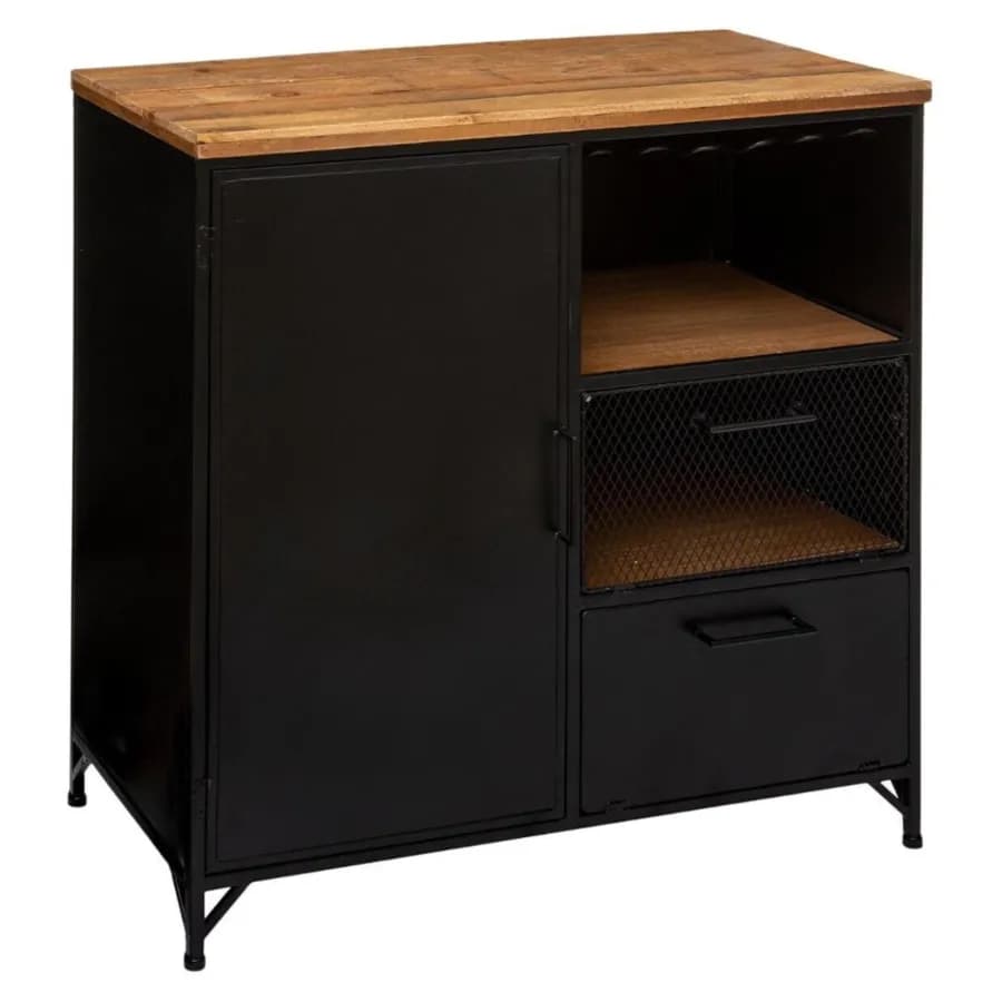 Credenza 80x85h cm con anta e due cassetti in legno e metallo - Preacer