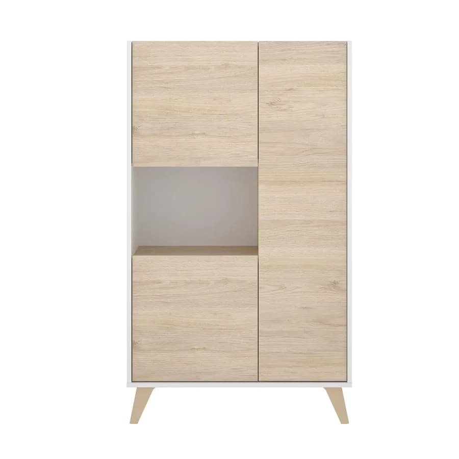 Credenza 81x135 h in legno naturale e bianco con 3 ante e vano a giorno - Eike