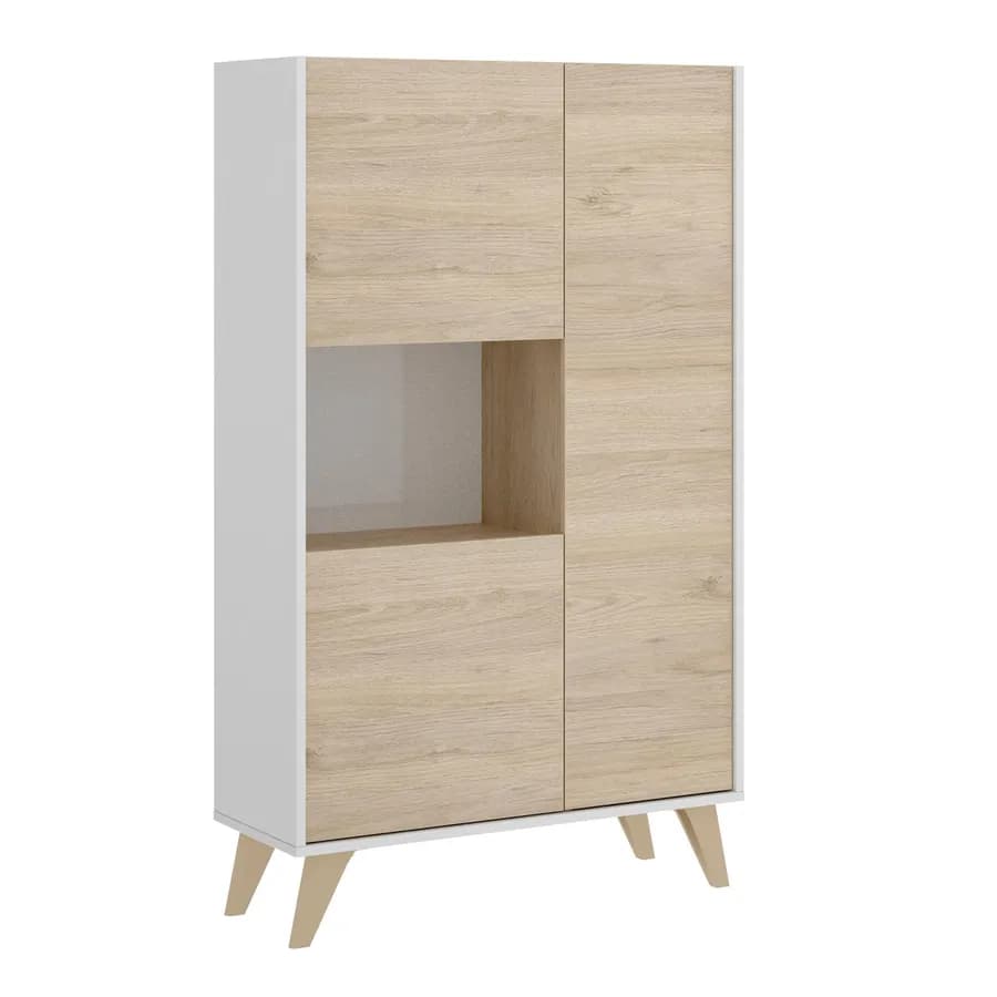 Credenza 81x135 h in legno naturale e bianco con 3 ante e vano a giorno - Eike