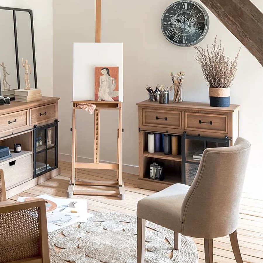 Credenza 94x85h cm in legno impiallacciato in abete e metallo con 1 anta e 2 cassetti - Zelanda