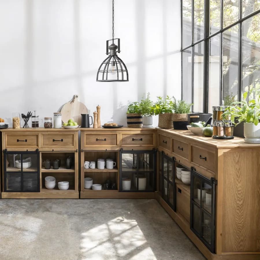 Credenza 94x85h cm in legno impiallacciato in abete e metallo con 1 anta e 2 cassetti - Zelanda