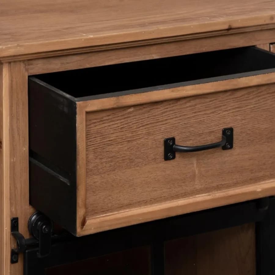 Credenza 94x85h cm in legno impiallacciato in abete e metallo con 1 anta e 2 cassetti - Zelanda