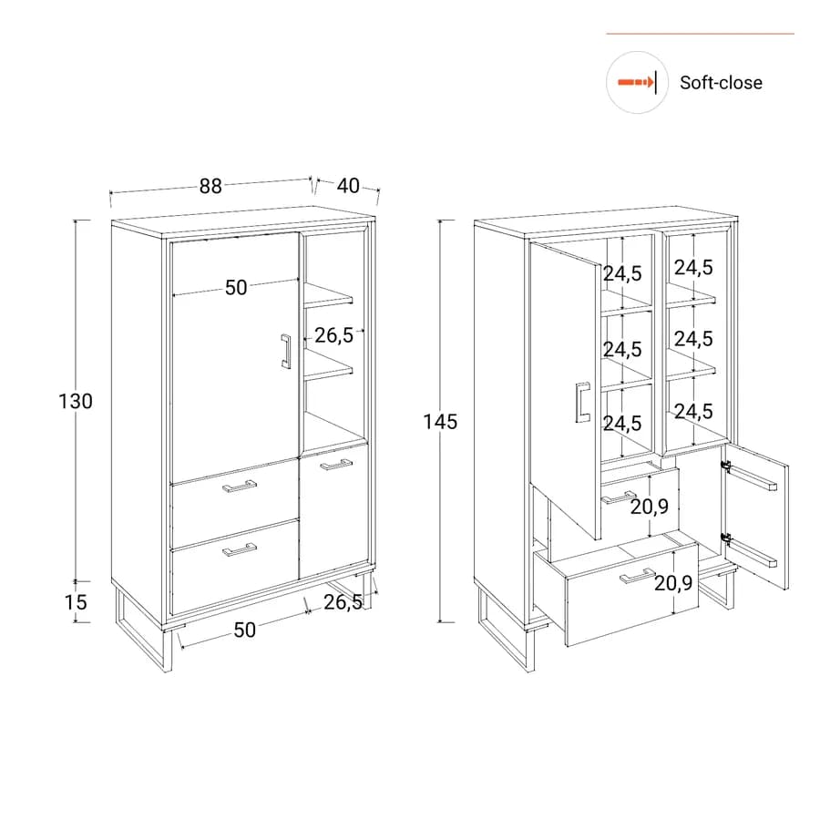 Credenza 88x145h cm in legno di acacia con due ante e due cassetti - Candra